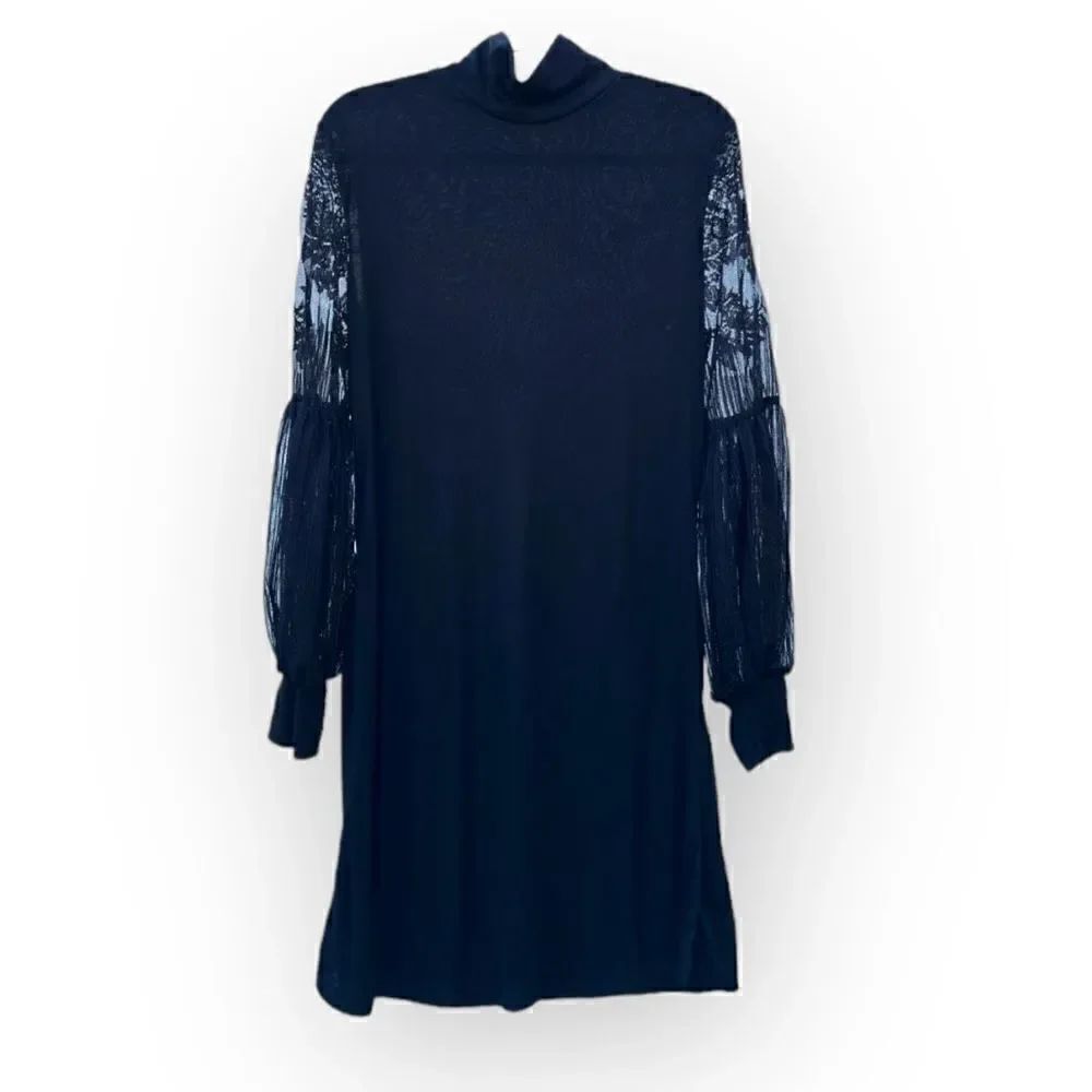 NWOT short a-line dress lace bishop sleeves black womens size medium